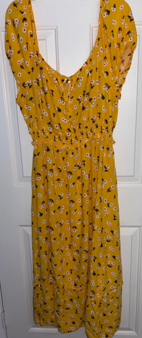 J for Justify Faded Rose Yellow Floral Daisy Midi Dress Women's Plus Size 3X EUC